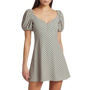 Alice & Olivia Dana Puff Sleeve Empire Mini Dress 4 Floral Print Solstice Green